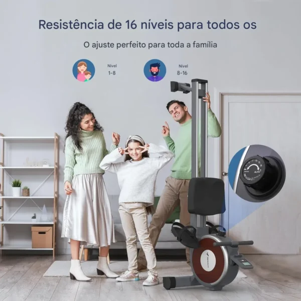 MERACH Máquina de remo, máquina de remo magnético para casa, 16 níveis de resistência silenciosa, trilho deslizante duplo com capacidade máxima de 158 kg, compatível com aplicativo - Imagem 9