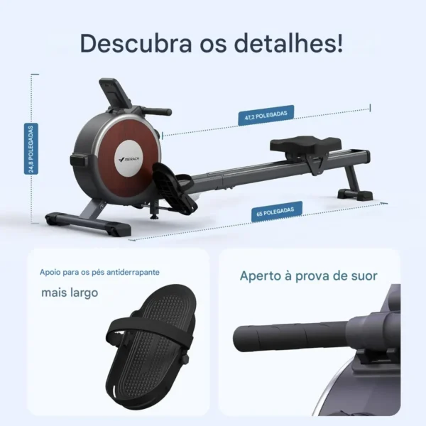 MERACH Máquina de remo, máquina de remo magnético para casa, 16 níveis de resistência silenciosa, trilho deslizante duplo com capacidade máxima de 158 kg, compatível com aplicativo - Imagem 7