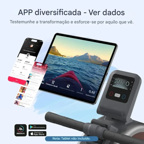 MERACH Máquina de remo, máquina de remo magnético para casa, 16 níveis de resistência silenciosa, trilho deslizante duplo com capacidade máxima de 158 kg, compatível com aplicativo - Imagem 8