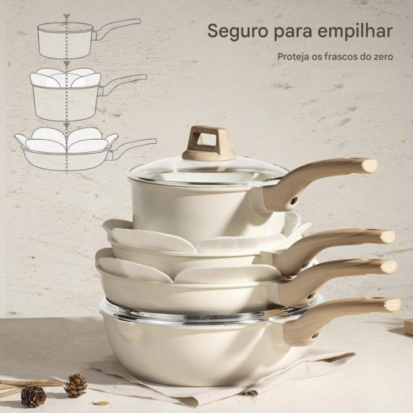 CAROTE Conjunto de 21 panelas e frigideiras, conjuntos de panelas antiaderentes, conjunto de panelas antiaderentes de indução de granito branco com frigideiras e panelas (PFOS, livre de PFOA) - Imagem 8