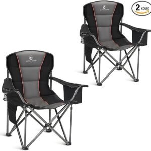 ALPHA CAMP Cadeira dobrável de acampamento grande, suporte resistente, estrutura de aço de 204 kg, dobrável, com suporte para copos, costas lombares quádruplas, portátil para uso ao ar livre