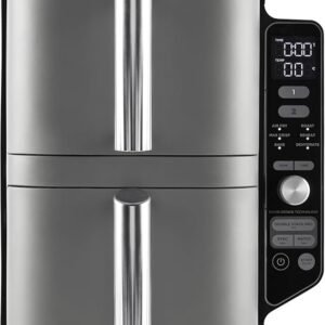 Ninja Double Stack XL Fritadeira de ar, 9,5 l, cesta vertical dupla, 4 níveis de cozedura, 2 cestas e 2 grelhas, design para economizar mais espaço, 6 funções de cozedura, 8 porções, em cinzento.