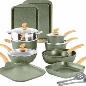 Conjunto de 17 panelas e frigideiras antiaderentes, conjunto de panelas de cozinha de granito de indução antiaderente, frigideiras de indução, conjunto de cozinha de granito antiaderente