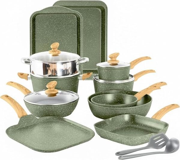 Conjunto de 17 panelas e frigideiras antiaderentes, conjunto de panelas de cozinha de granito de indução antiaderente, frigideiras de indução, conjunto de cozinha de granito antiaderente