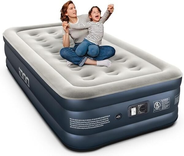 iDOO Colchão de ar duplo de luxo com bomba embutida, colchão inflável de 45,72 cm, colchão inflável para hóspedes e casa, cama de ar, colchon inflável, colchão de ar técnico atualizado de quatro