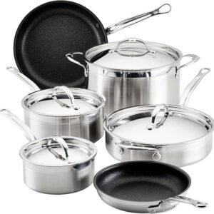 Hestan - Coleção ProBond - Conjunto profissional de panelas antiaderentes TITUM de aço inoxidável, compatível com placa de indução, feito sem PFOAs (10 peças)