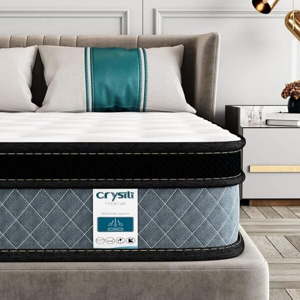 Crystli Colchão King, espuma viscoelástica de 25 cm e colchão híbrido de molas internas em uma caixa - alívio de pressão e suporte King Size - teste de 100 noites e suporte de 10 anos
