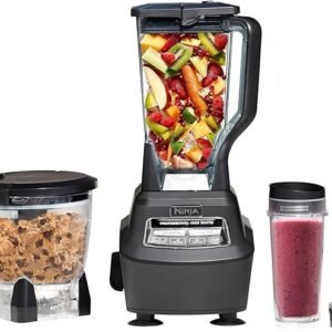 Ninja Liquidificador, Mega Kitchen System, 1500W, 4 funções para smoothies, processamento, massa, bebidas e mais, com 72 jarras, 64 tigelas de processador, 2 copos Nutri + tampas, preto, BL770