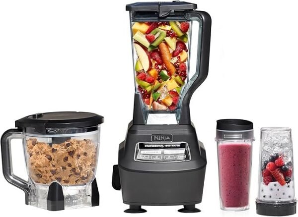 Ninja Liquidificador, Mega Kitchen System, 1500W, 4 funções para smoothies, processamento, massa, bebidas e mais, com 72 jarras, 64 tigelas de processador, 2 copos Nutri + tampas, preto, BL770