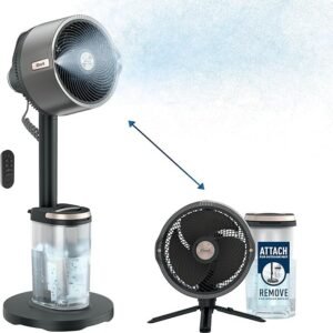 Shark Ventilador FlexBreeze Pro Mist — interno e externo, nebulização integrada, pedestal para mesa, com ou sem fio, bateria de até 24 horas, oscilante, cinza carvão, FA302 (versão 2025)