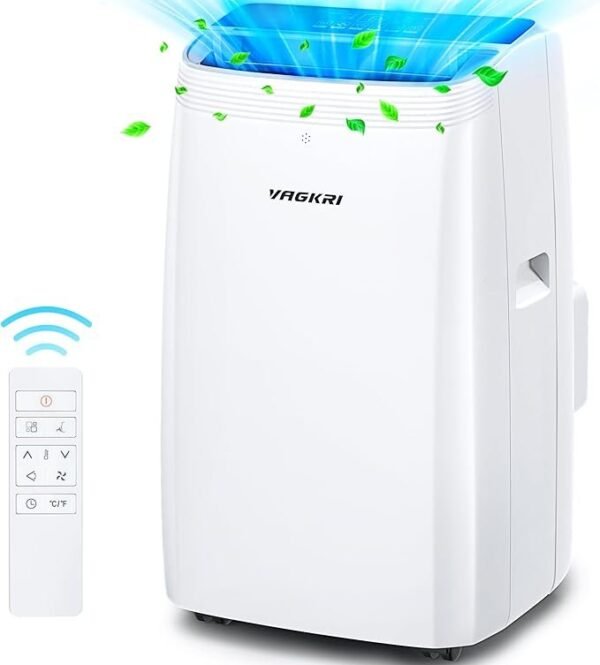 VAGKRI Condicionadores de ar portáteis 14000 BTU ASHRAE (10.200 BTU DOE/SACC), unidade CA 3 em 1 com ventilador e desumidificador esfria até 700 m², modo inteligente/hibernação, 3 velocidades